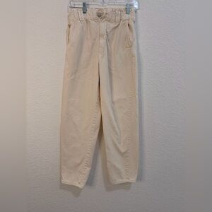 Stradivarius Cream Denim Chinos | Ruched Elastic Waist Casual Pants
